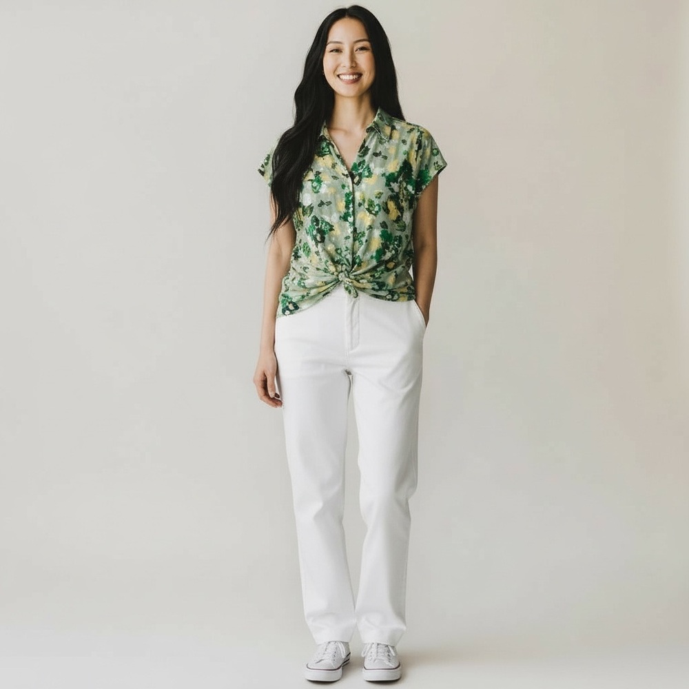 Liz Claiborne Top Women's Small Seagreen Floral V-Neck Blouse NEW